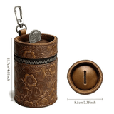 Darrahopens Gift & Novelty > Novelty > Novelty Gifts Genuine Leather Carved Barrel Piggy Bank, Natural Top Grain Cowhide Vintage Relief, Zipper Closure Portable