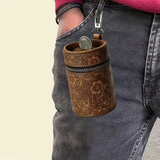 Darrahopens Gift & Novelty > Novelty > Novelty Gifts Genuine Leather Carved Barrel Piggy Bank, Natural Top Grain Cowhide Vintage Relief, Zipper Closure Portable