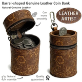 Darrahopens Gift & Novelty > Novelty > Novelty Gifts Genuine Leather Carved Barrel Piggy Bank, Natural Top Grain Cowhide Vintage Relief, Zipper Closure Portable
