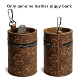 Darrahopens Gift & Novelty > Novelty > Novelty Gifts Genuine Leather Carved Barrel Piggy Bank, Natural Top Grain Cowhide Vintage Relief, Zipper Closure Portable