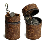 Darrahopens Gift & Novelty > Novelty > Novelty Gifts Genuine Leather Carved Barrel Piggy Bank, Natural Top Grain Cowhide Vintage Relief, Zipper Closure Portable
