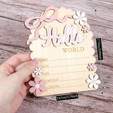 Darrahopens Gift & Novelty > Novelty > Novelty Gifts Hello World & She's Here Newborn Wooden Sign Set - 2-Piece Blank Baby Milestone Plaque with Pink Bow for Birth Stats & Nursery Decor