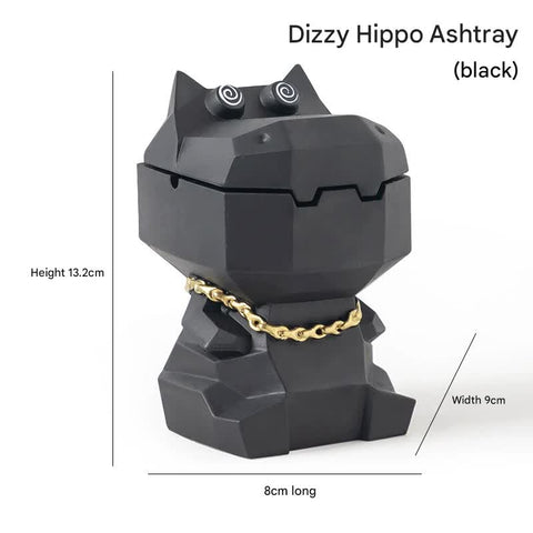 Darrahopens Gift & Novelty > Novelty > Novelty Gifts Hippo Ashtray with Lid - Stylish Geometric Decor for Home and Office(Black)