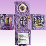 Darrahopens Gift & Novelty > Novelty > Novelty Gifts Mini Handcrafted Catholic Pocket Shrine – Foldable Prayer Altar with Silver Cross, Religious Art & Embroidered Prayers, Portable Faith Companion, 6.5 x 5.5 Inches (Blue)