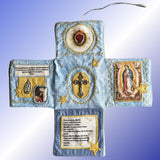 Darrahopens Gift & Novelty > Novelty > Novelty Gifts Mini Handcrafted Catholic Pocket Shrine – Foldable Prayer Altar with Silver Cross, Religious Art & Embroidered Prayers, Portable Faith Companion, 6.5 x 5.5 Inches (Blue)