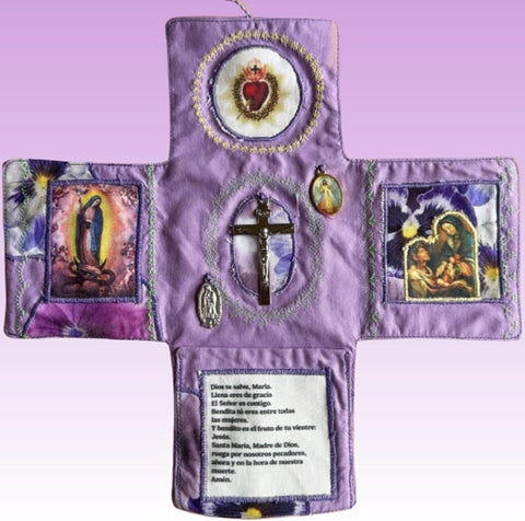 Darrahopens Gift & Novelty > Novelty > Novelty Gifts Mini Handcrafted Catholic Pocket Shrine – Foldable Prayer Altar with Silver Cross, Religious Art & Embroidered Prayers, Portable Faith Companion, 6.5 x 5.5 Inches (Purple)