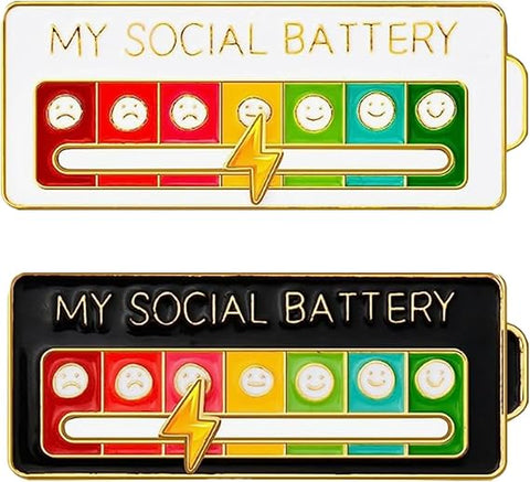 Darrahopens Gift & Novelty > Novelty > Novelty Gifts MY SOCIAL BATTERY Cute Brooch Pin Funny Social Mood, 2 pcs Set, Compatible with 7 Days