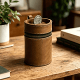 Darrahopens Gift & Novelty > Novelty > Novelty Gifts Oil Nubuck Leather Barrel Piggy Bank, Top-Grain Cowhide Plain Design, Zipper Closure Portable（brown）