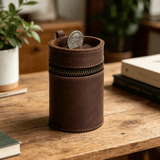 Darrahopens Gift & Novelty > Novelty > Novelty Gifts Oil Nubuck Leather Barrel Piggy Bank, Top-Grain Cowhide Plain Design, Zipper Closure Portable（coffee color）