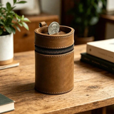 Darrahopens Gift & Novelty > Novelty > Novelty Gifts Oil Nubuck Leather Barrel Piggy Bank, Top-Grain Cowhide Plain Design, Zipper Closure Portable（coffee color）