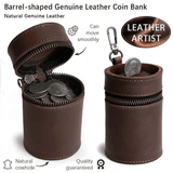 Darrahopens Gift & Novelty > Novelty > Novelty Gifts Oil Nubuck Leather Barrel Piggy Bank, Top-Grain Cowhide Plain Design, Zipper Closure Portable（coffee color）