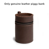 Darrahopens Gift & Novelty > Novelty > Novelty Gifts Oil Nubuck Leather Barrel Piggy Bank, Top-Grain Cowhide Plain Design, Zipper Closure Portable（coffee color）