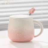 Darrahopens Gift & Novelty > Novelty > Novelty Gifts Pink Gradient Cat Ceramic Mug with Lid and Spoon - 400ml Porcelain Coffee Cup - Adorable 3D Cat Design, Pastel Colour, Gift Box Included - Ideal for Home, Office, or as a Present for Women and Cat Lovers