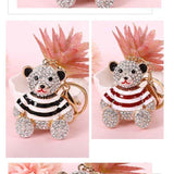 Purple Stripe Crystal Bear Keychain Cute Alloy Keyring Gift 2-Pack