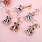 Purple Stripe Crystal Bear Keychain Cute Alloy Keyring Gift 2-Pack