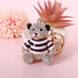 Purple Stripe Crystal Bear Keychain Cute Alloy Keyring Gift 2-Pack