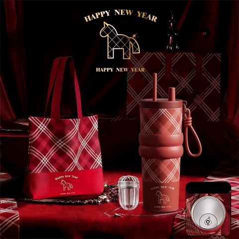 Red British Equestrian Plaid 710ML Insulated Travel Mug with Dual-Drink Lid, Straw & Straw Cap - 316 Stainless Steel Car Coffee Tumbler with Tea Water Separator Ball and Matching Protective Sleeve (Delux Gift Box)