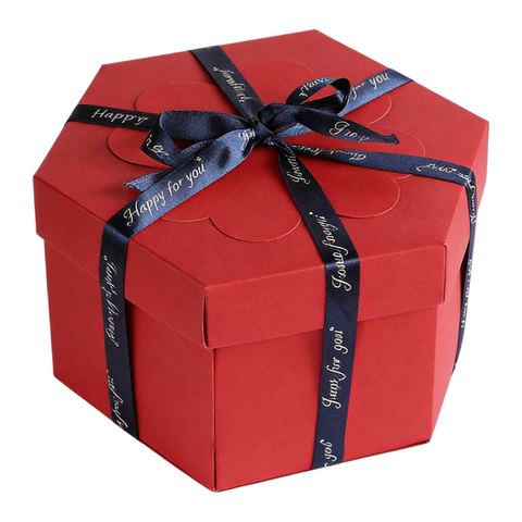 Darrahopens Gift & Novelty > Novelty > Novelty Gifts Red Hexagon 4-Layer 12-Pocket Explosion Gift Box(Finished) - Creative Handmade Photo Album & Scrapbook for Anniversaries & Birthdays