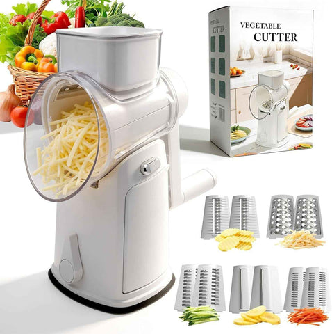 Rotary Cheese Grater Hand Crank - Cheese Shredder with 5 Blades & Storage Room, Easy to Clean, Stable Suction, Labor-Saving Handle, Rotary Grater Slicer for Fruit, Vegetables, Nuts, Chocolate