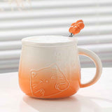 Darrahopens Gift & Novelty > Novelty > Novelty Gifts Yellow Gradient Cat Ceramic Mug with Lid and Spoon - 400ml Porcelain Coffee Cup - Adorable 3D Cat Design, Pastel Colour, Gift Box Included - Ideal for Home, Office, or as a Present for Women and Cat Lovers