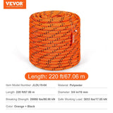 Darrahopens Hampers > Gift Hampers > Gourmet Food Hampers VEVOR Double Braided Polyester Rope, 19 mm x 67.06 m, 24 Strands, 88.96kN Breaking Strength Outdoor Climbing Rope, Arborist Rigging Rope for Rock Hiking Camping Swing Rappelling Rescue, Orange/Black