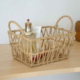 Darrahopens Hampers > Gift Hampers > Other Hampers Handwoven paper rope storage basket with a rectangular design and two handles; perfect for organizing desk clutter, snacks, and cosmetics; Bohemian-style storage basket