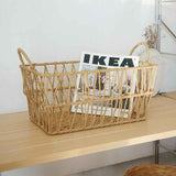 Darrahopens Hampers > Gift Hampers > Other Hampers Handwoven paper rope storage basket with a rectangular design and two handles; perfect for organizing desk clutter, snacks, and cosmetics; Bohemian-style storage basket