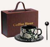 Darrahopens Hampers > Gift Hampers > Tea & Coffee Hampers Black Camellia Elegant Ceramic Coffee Cup & Saucer Set - Couples Gift Box, Premium Wedding & Bridesmaid Favor, High-End Exquisite Design