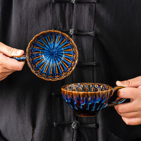 Darrahopens Hampers > Gift Hampers > Tea & Coffee Hampers Blue-brown Creative Retro Kiln-Glazed Ceramic Cup - Exquisite Coffee & Afternoon Tea Mug, Home Milk Cup, Unique Gift