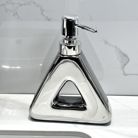 Darrahopens Health & Beauty > Bath & Body > Body Wash & Hand Soap Modern Ceramic Soap & Lotion Dispenser - Unique Geometric Designs, 300ml Capacity(Triangular lotion bottle, silver)