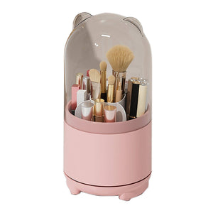Darrahopens Health & Beauty > Cosmetic Storage 360° Rotating Makeup Brush Bucket Transparent Dust-proof Cosmetic Storage Box(pink)
