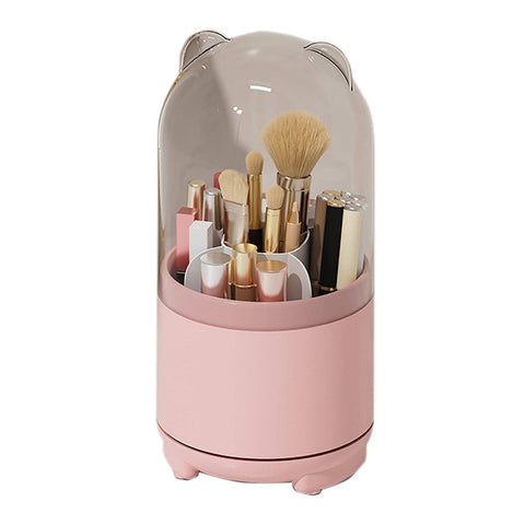 Darrahopens Health & Beauty > Cosmetic Storage 360° Rotating Makeup Brush Bucket Transparent Dust-proof Cosmetic Storage Box(pink)