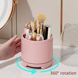 Darrahopens Health & Beauty > Cosmetic Storage 360° Rotating Makeup Brush Bucket Transparent Dust-proof Cosmetic Storage Box(pink)