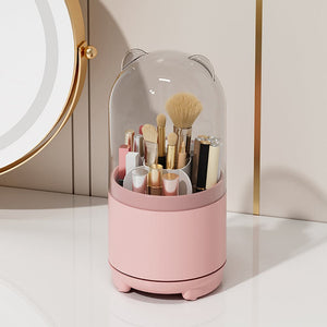 Darrahopens Health & Beauty > Cosmetic Storage 360° Rotating Makeup Brush Bucket Transparent Dust-proof Cosmetic Storage Box(pink)