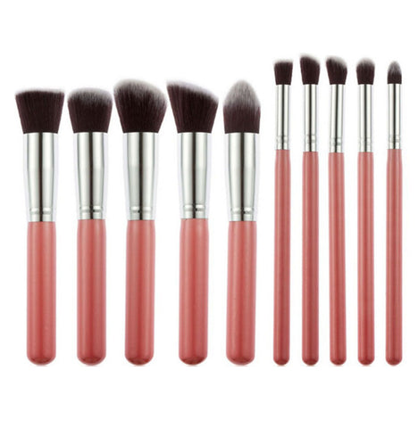 Darrahopens Health & Beauty > Cosmetic Storage > Cosmetic & Toiletry Bags 10-Piece Pink silver Makeup Brush Set - Large and Small Brushes for Professional Beauty Application