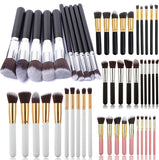 Darrahopens Health & Beauty > Cosmetic Storage > Cosmetic & Toiletry Bags 10-Piece White gold Makeup Brush Set - Large and Small Brushes for Professional Beauty Application