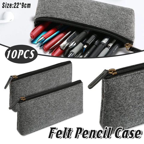 Darrahopens Health & Beauty > Cosmetic Storage > Cosmetic & Toiletry Bags 10PCS Large Capacity Felt Pencil Case Stationery Organizer Cosmetic Storage Bag