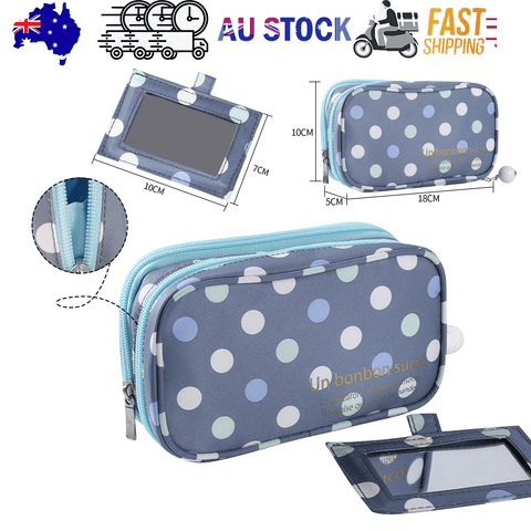 Darrahopens Health & Beauty > Cosmetic Storage > Cosmetic & Toiletry Bags 2 Layer Makeup Bag w/ Mirror Travel Cosmetic Bag Organizer Brush Slots Portable