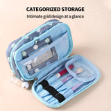 Darrahopens Health & Beauty > Cosmetic Storage > Cosmetic & Toiletry Bags 2 Layer Makeup Bag w/ Mirror Travel Cosmetic Bag Organizer Brush Slots Portable