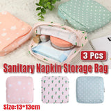 Darrahopens Health & Beauty > Cosmetic Storage > Cosmetic & Toiletry Bags 3PCS Cotton Sanitary Napkin Storage Bag Pink Leaves Cactus Dots Portable Pouch
