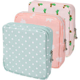 Darrahopens Health & Beauty > Cosmetic Storage > Cosmetic & Toiletry Bags 3PCS Cotton Sanitary Napkin Storage Bag Pink Leaves Cactus Dots Portable Pouch