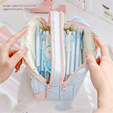 Darrahopens Health & Beauty > Cosmetic Storage > Cosmetic & Toiletry Bags 4-Layer Transparent Large Capacity Pencil Case - Aesthetic Style Makeup & Supplies Organizer Pouch (Pink blue)