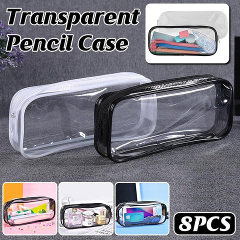 Darrahopens Health & Beauty > Cosmetic Storage > Cosmetic & Toiletry Bags 8PCS Waterproof Transparent Zipper Pencil Case Cosmetic Stationery Organizer Bag