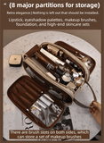 Darrahopens Health & Beauty > Cosmetic Storage > Cosmetic & Toiletry Bags Beige Premium TPU Leather Dual-Zipper Cosmetic Bag with 3 Dry & Wet Separation Zone - Large Capacity Travel Toiletries Organizer