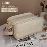 Darrahopens Health & Beauty > Cosmetic Storage > Cosmetic & Toiletry Bags Beige Premium TPU Leather Dual-Zipper Cosmetic Bag with 3 Dry & Wet Separation Zone - Large Capacity Travel Toiletries Organizer