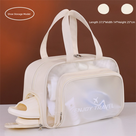 Darrahopens Health & Beauty > Cosmetic Storage > Cosmetic & Toiletry Bags Beige Waterproof Wet Dry Separation Travel Bag - Gym, Beach, Swim, Sports Tote with Shoe Compartment(Filming props are not included)