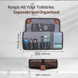 Darrahopens Health & Beauty > Cosmetic Storage > Cosmetic & Toiletry Bags Black Men's PU Leather Toiletry Bag - Waterproof Travel Organizer for Shaving Kits & Bathroom Accessories (50.8x25.4 cm unfolded, 25.4 cm rolled)
