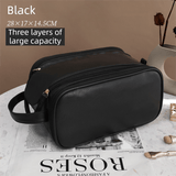 Darrahopens Health & Beauty > Cosmetic Storage > Cosmetic & Toiletry Bags Black Premium TPU Leather Dual-Zipper Cosmetic Bag with 3 Dry & Wet Separation Zone - Large Capacity Travel Toiletries Organizer