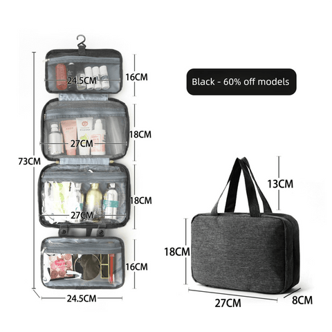 Darrahopens Health & Beauty > Cosmetic Storage > Cosmetic & Toiletry Bags Black Waterproof 4-Fold Hanging Toiletry Bag with Wet/Dry Separation for Australian Travel & Cosmetics