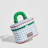 Darrahopens Health & Beauty > Cosmetic Storage > Cosmetic & Toiletry Bags Blue And Green Chic Gingham Plaid Cosmetic Bag - Large Capacity Portable Travel Toiletry Organizer, Water-Resistant